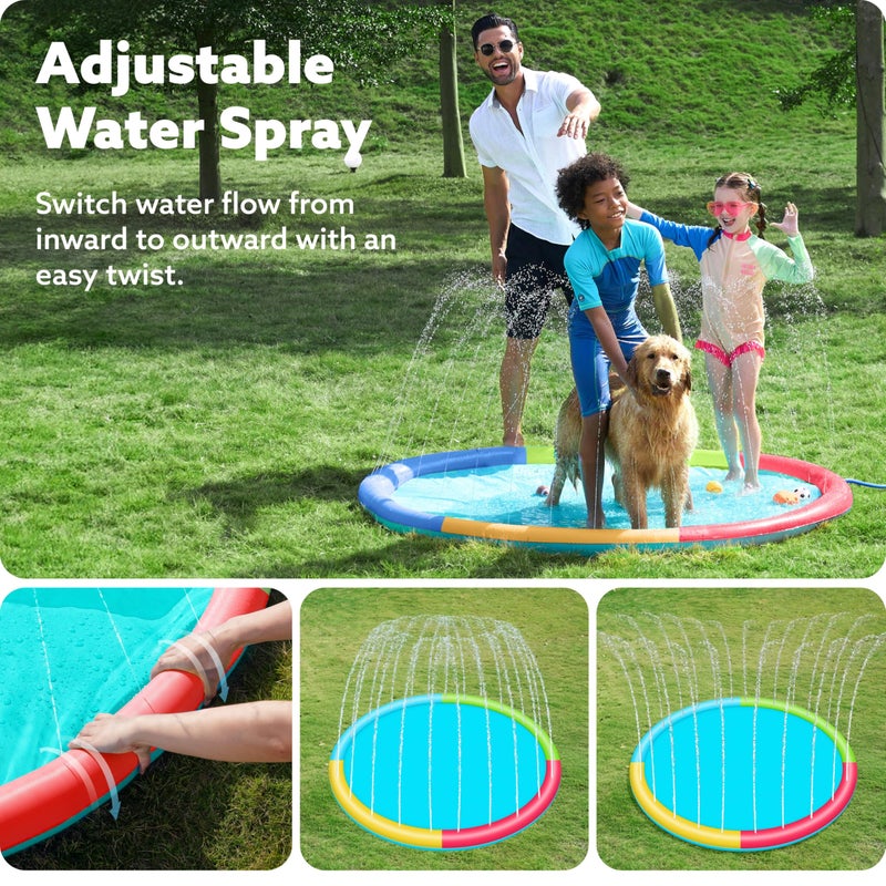 SLOOSH Non-Slip Splash Pad Sprinkler - Outdoor Water Play Toys Backyard Fountain Mat for Toddlers Kids Dogs, Thickened Sprinkler Outside Pool Party Durable for Girls Boys Pets (72in, Multicolor) - Image 2